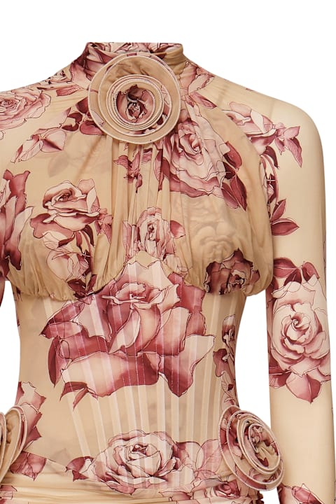 Dresses for Women Magda Butrym Long-sleeved Transparent Midi Bustier Dress With Beige Print