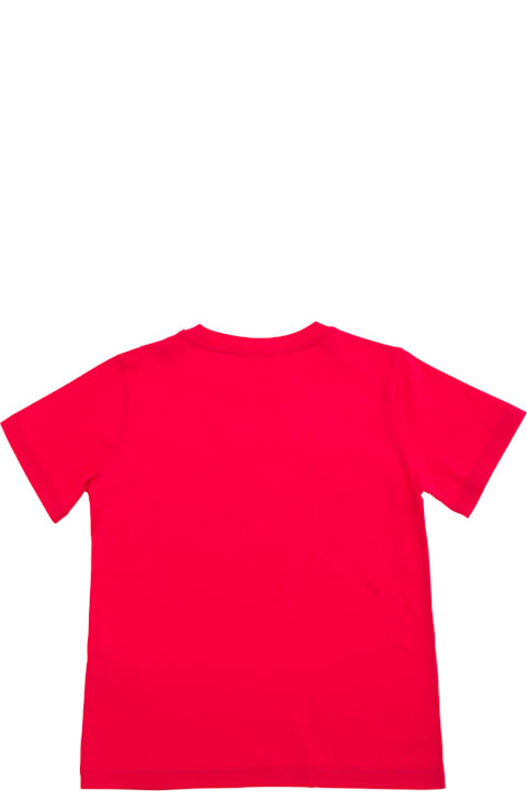 آخر صيحات الموضة من الأطفال Moncler Red Crewneck T-shirt With Logo Print And Patch In Cotton Boy