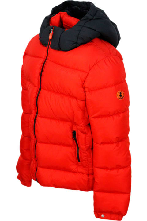 Save the Duck for Kids Save the Duck Rumex Down Jacket With Detachable Hood With Animal Free Padding And No Animal Derivatives With Zip Closure And Logo On The Sleeve. Elasticated Edges.