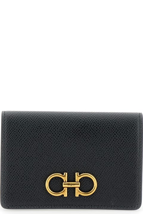 Ferragamo Women Ferragamo Black Wallet With Gancino Logo In Leather Woman