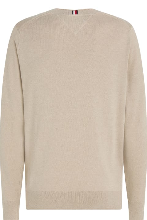 Tommy Hilfiger Sweaters for Men Tommy Hilfiger Beige Crewneck Sweater With Mini Logo