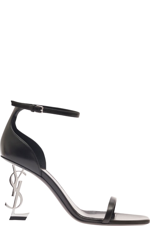 'opyum' Sandals With Monogram Heel In Smooth Leather Black Woman