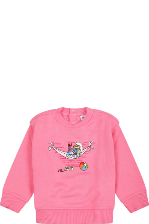 ベビーボーイズ Emporio Armaniのニットウェア＆スウェットシャツ Emporio Armani Pink Sweatshirt For Baby Girl With The Smurfs