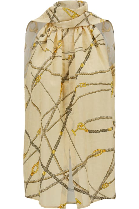 Versace Clothing for Women Versace Light Yellow Blouse With Scarf-tie And Nautical Print In Silk Blend Woman
