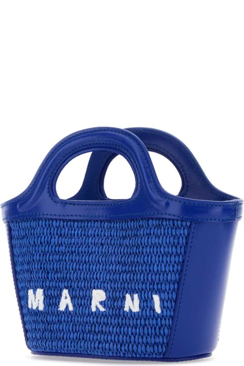 メンズ Marniのトートバッグ Marni Electric Blue Leather And Straw Micro Tropicalia Summer Handbag