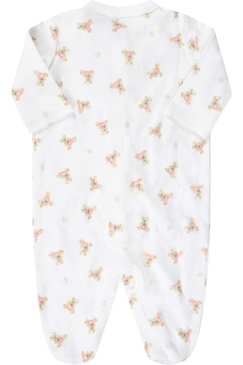 أدوات منزلية Ralph Lauren White Babygrow For Baby Girl With Pink Logo And Teddy Bear