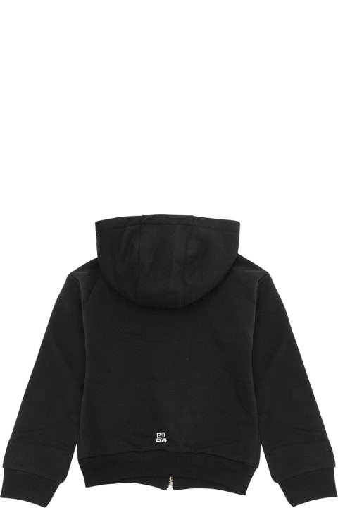 ملابس علوية لـ أولاد Givenchy Black Zip-up Sweatshirt With Logo Print In Cotton Blend Girl