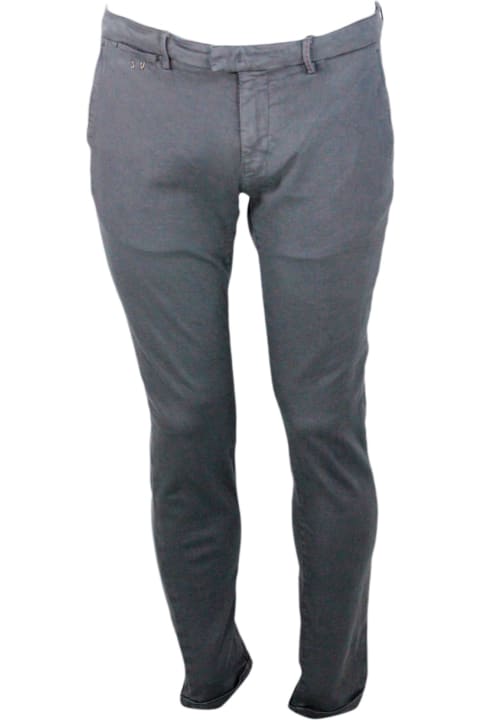 メンズ Sartoria Tramarossaのウェア Sartoria Tramarossa Luis Trousers With Chino Pockets In Stretch Elastic Cotton With Tone-on-tone Sartorial Stitching And Leather Label Zip Closure