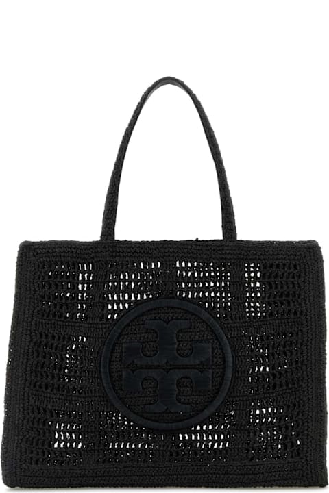 Tory Burch for Women Tory Burch Black Raffia Large Ella Shopping Bag