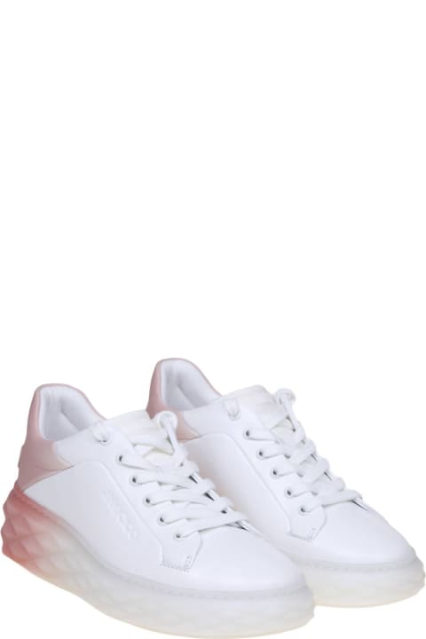 Jimmy Choo Wedges for Women Jimmy Choo Diamond Maxi Sneakers In White And Pink Leather