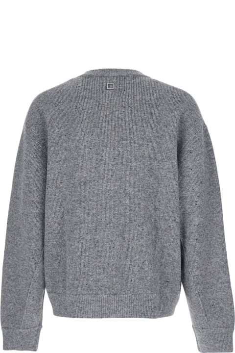 WOOYOUNGMI for Women WOOYOUNGMI Grey Crewneck Cardigan With Logo Detail On The Rear In Wool Blend Man