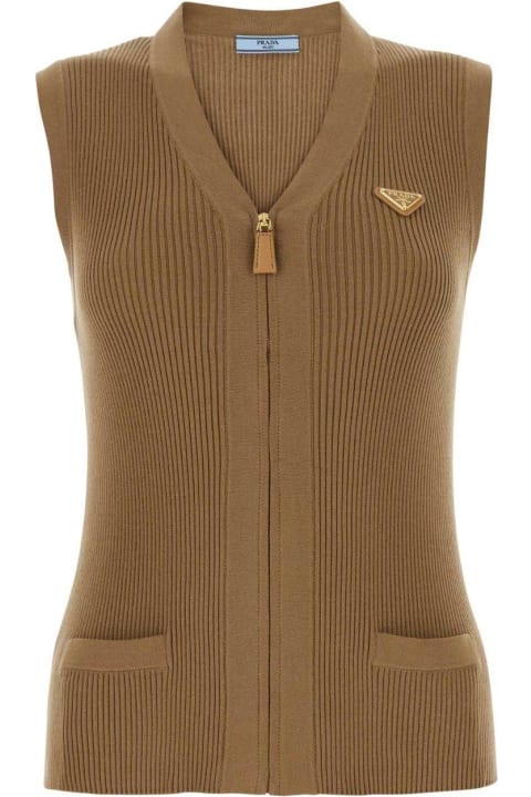 Prada Coats & Jackets for Women Prada V-neck Zip Up Knit Vest