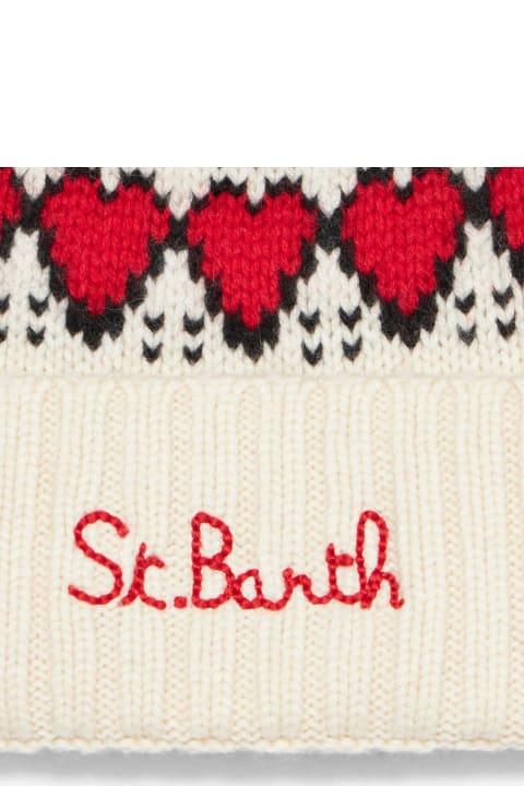 MC2 Saint Barth Hats for Women MC2 Saint Barth Woman White Beanie With Fair Isle Heart Jacquard