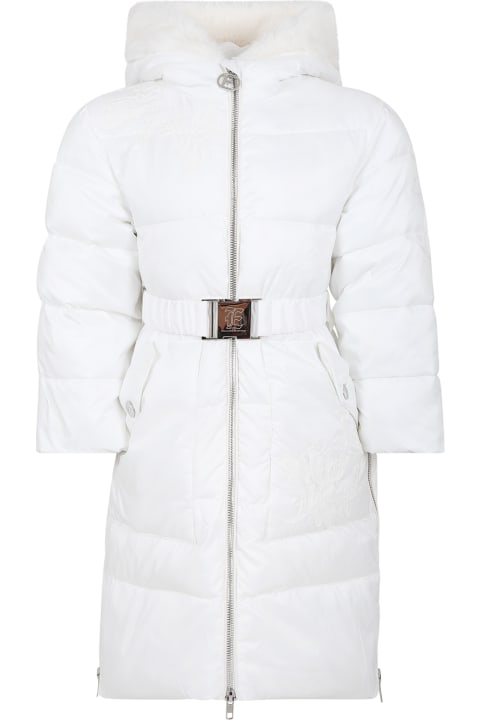 Ermanno Scervino Junior Coats & Jackets for Girls Ermanno Scervino Junior White Down Jacket For Girl With Embroidery