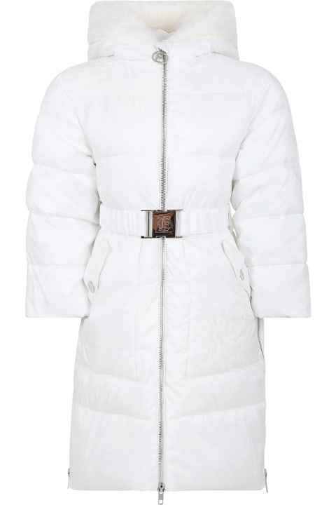 Ermanno Scervino Junior معاطف وجواكت لـ بنات Ermanno Scervino Junior White Down Jacket For Girl With Embroidery