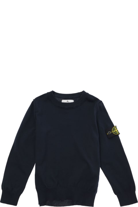 Sale for Boys Stone Island Blue Crewneck Sweatshirt With Logo Patch In Cotton Boy