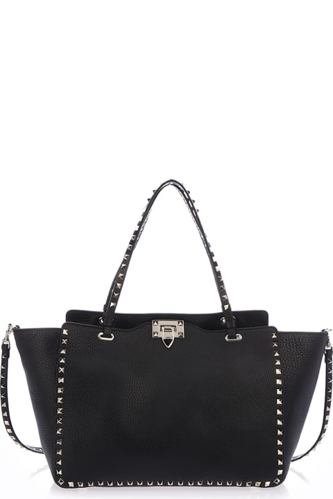 Valentino Garavani Bags for Women Valentino Garavani Rockstud Medium Tote In Black Calf Leather