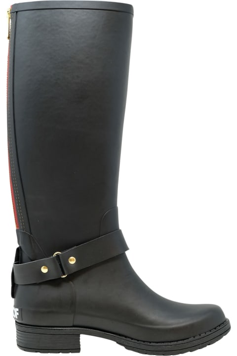 Colors Of California Black Leather Rain Boots