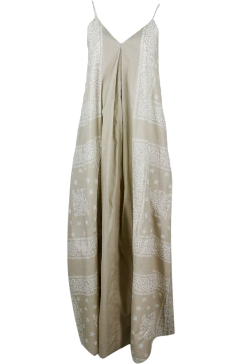 ウィメンズ新着アイテム Fabiana Filippi Long Dress In Cotton With Bandana Fantasy Print From The Asymmetrical A-line With Shoulder Straps In Rows Of Brilliant Jewels