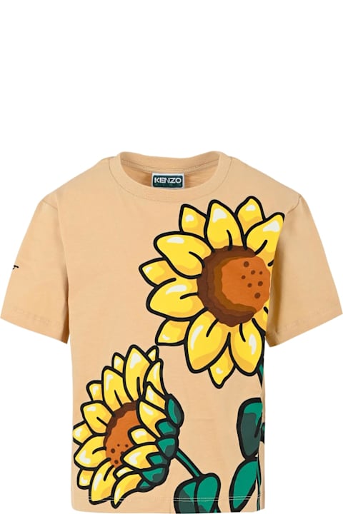 Kenzo Kids for Women Kenzo Kids Beige T-shirt For Girl With Sunflower