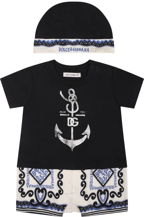 Dolce & Gabbana for Kids Dolce & Gabbana Blue Set For Baby Boy With Bandana Print