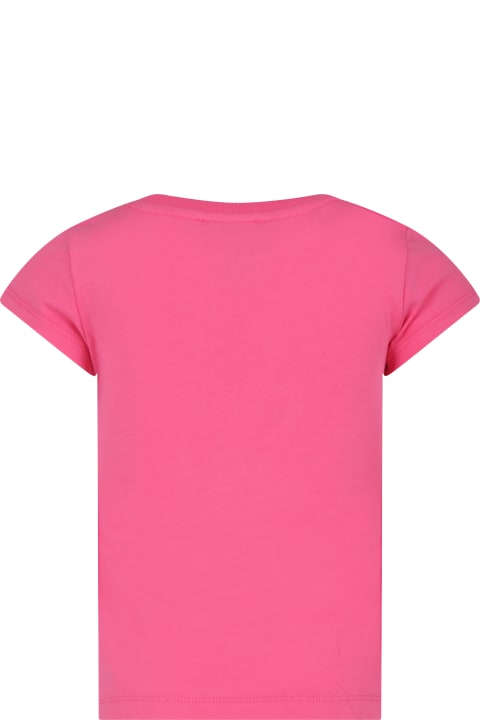 Moschino T-Shirts & Polo Shirts for Girls Moschino Fuchsia Crop T-shirt For Girl With Teddy Bears And Logo