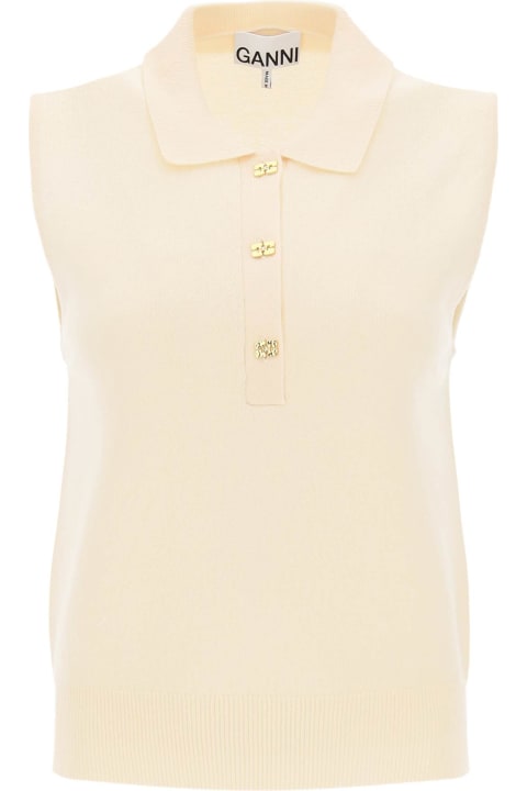 Topwear for Women Ganni Sleeveless Polo Shirt In Wool And Cashmere