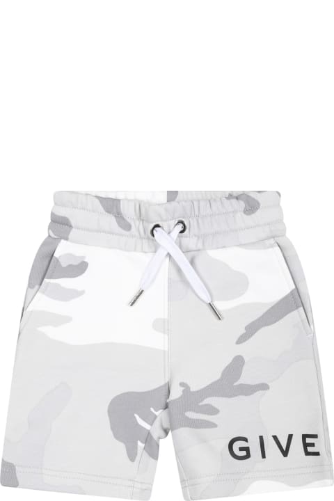 Givenchy Bottoms for Baby Boys Givenchy Grey Shorts For Baby Boy With Camouflage Print And Logo