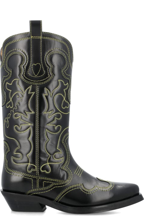 Fashion for Women Ganni Mid Shaft Embroidered Western Boots