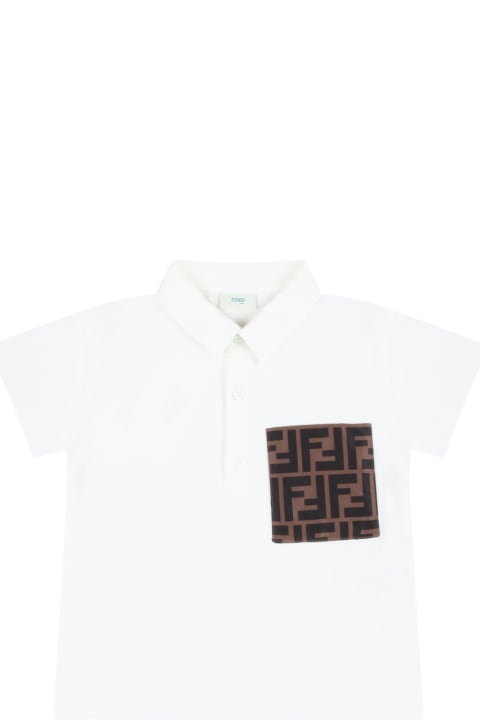 White Polo Shirt For Baby Boy With Ff