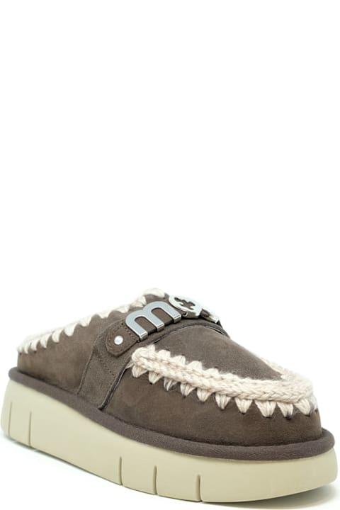 Mou Moka Bounce Metal Logo Leather Wool Rubber Clog Shoe