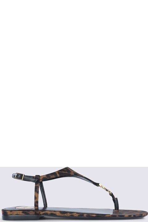 Saint Laurent Brown And Black Cassandra Flat