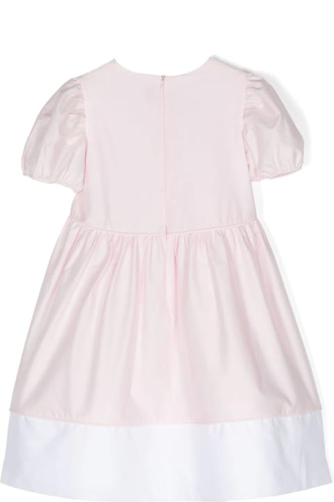 Dresses for Girls Il Gufo Short-sleeved Dress In Pink And White Stretch Poplin