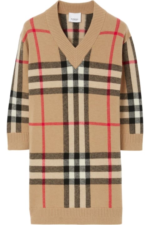 Dresses for Girls Burberry Burberry Abito Bianca Check In Lana Bambina