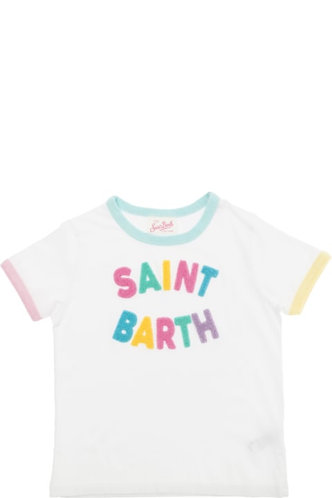 ベビーガールズ トップス MC2 Saint Barth White T-shirt With Multicolor Logo Patches In Jersey Baby