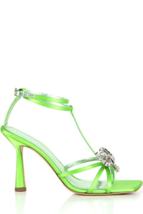 Aldo Castagna Woman's Green Leather And Satinr Jewel Sandals