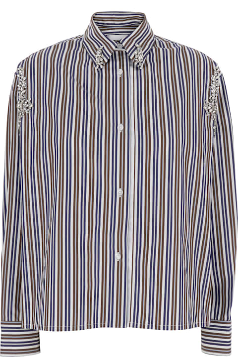 Des Phemmes Clothing for Women Des Phemmes Multicolor Shirt With Front Crystal Embellishments And All-over Striped Motif In Cotton Woman