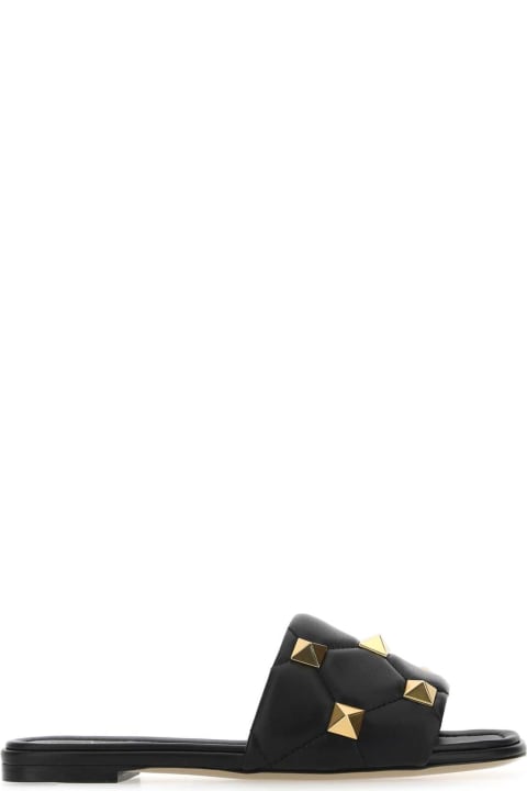 Valentino Garavani Sandals for Women Valentino Garavani Black Nappa Leather Roman Stud Slippers