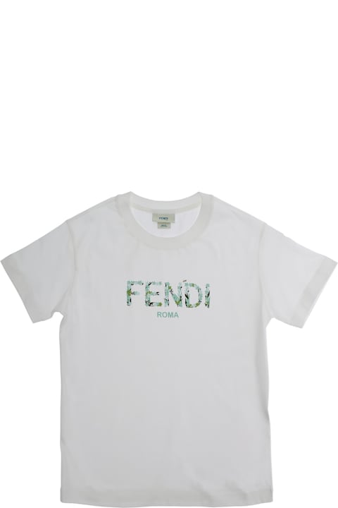 Fashion for Kids Fendi White T-shirt With Round Neck And Logo Lettering Print On The Front In Cotton Girl