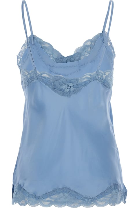 Gold Hawk Clothing for Women Gold Hawk Light Blue Sleeveless Top With Adjustable Spaghetti Straps And Floral Emellishment In Silk Woman