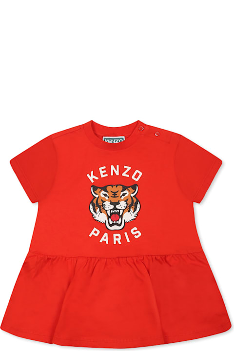 Homeware Kenzo Kids Red Dress For Baby Girl Wih Lucky Tiger