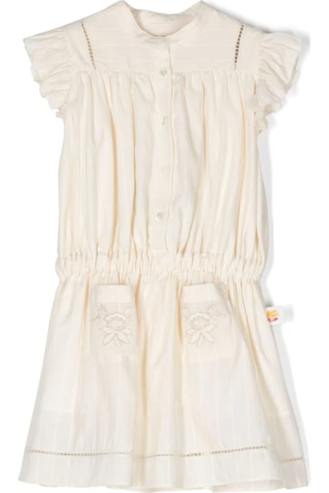 Sale for Kids Etro Beige Pinstripe Dress With Ruffles And Embroidery
