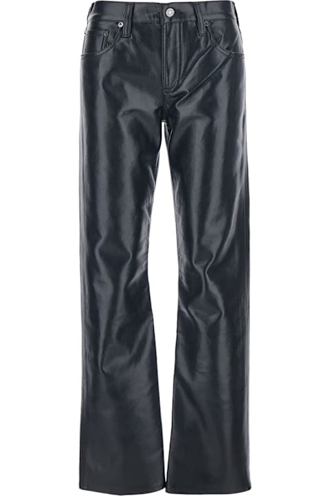 AGOLDE Black Pants With Belt Loops In Leather Blend Woman