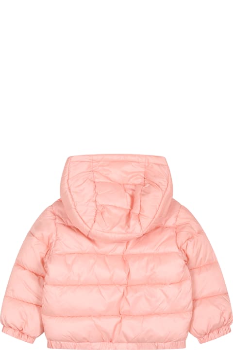 Moschino for Kids Moschino Pink Down Jacket For Baby Girl With Teddy Bear And Logo