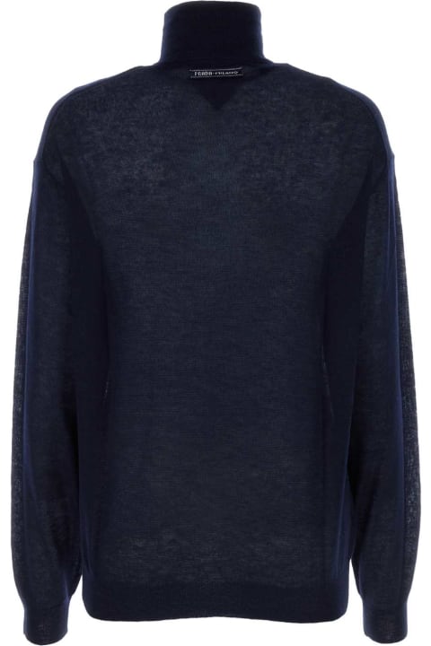 Prada Sale for Women Prada Navy Blue Cashmere See-through Sweater