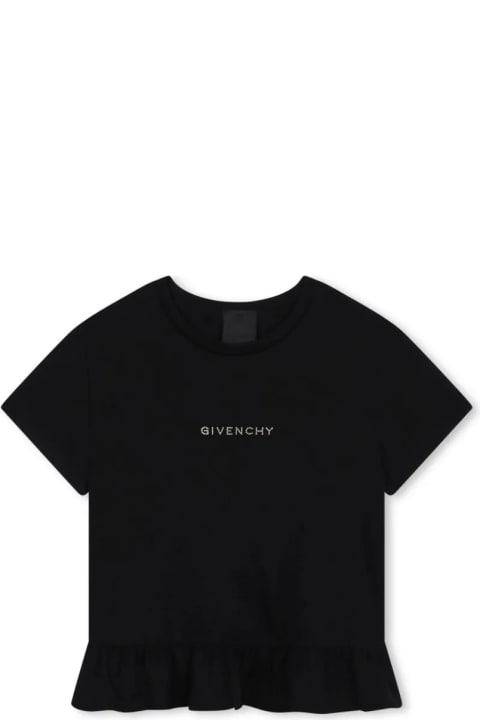 Givenchy for Kids Givenchy Black Peplum T-shirt With Rhinestone Logo