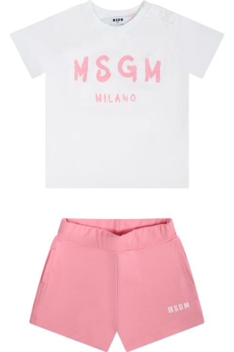 ベビーボーイズ MSGMのボトムス MSGM Pink Set For Baby Girl With Logo