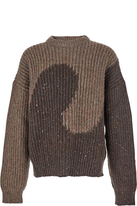 ERL Sweaters for Men ERL Brown Knit Crewneck Sweater With Bicolor Motif In Wool Blend Man