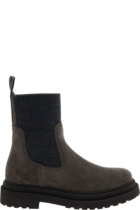 Brunello Cucinelli Boots for Women Brunello Cucinelli Brown Ankle Boots With Pull-tab With Monil At The Heel In Suede Woman
