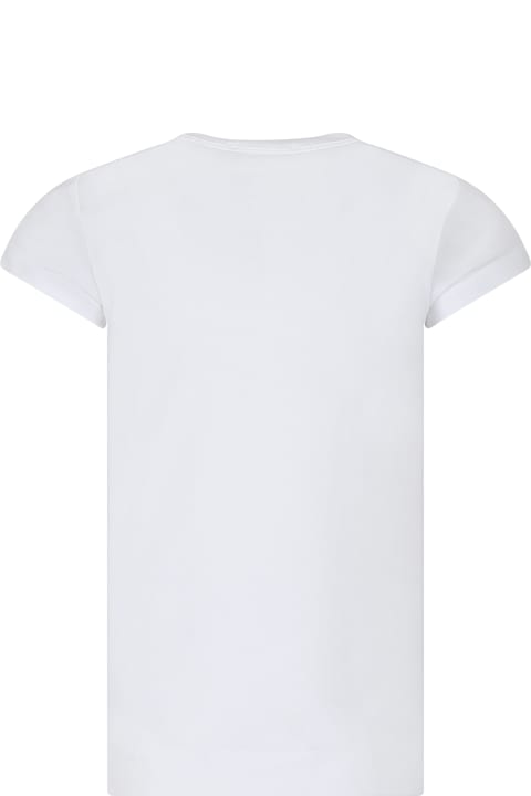Monnalisa for Kids Monnalisa White T-shirt For Girl With Starfish And Logo